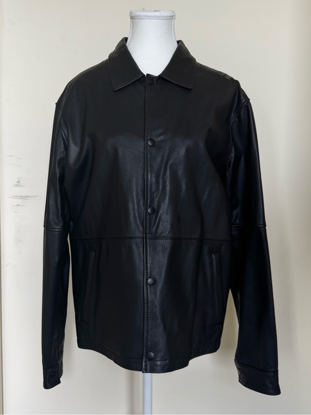 Women’s Black Leather Button-Front Jacket